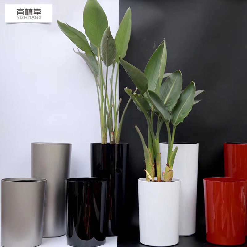 5001宜植堂歐式簡約落地圓柱形自動澆灌懶人花盆高檔烤漆花盆批發(fā)